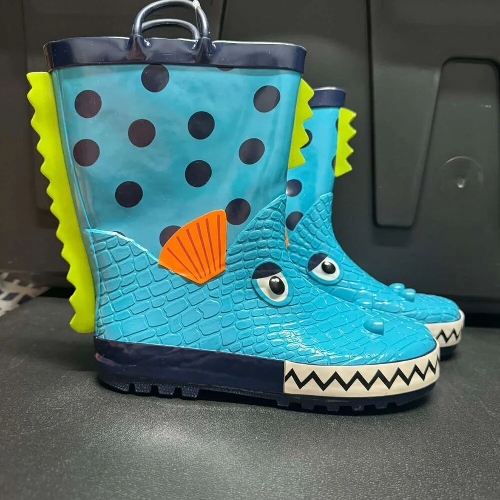 Kids Blue Dinosaur Rain Boots Size 3 NWT